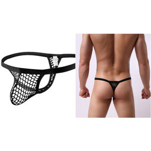 Men's Mesh Black Panties Hollow Thong Size L